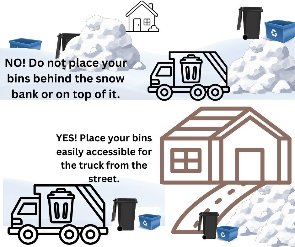 NO! Do not place your bins behind the snow bank or on top of it.