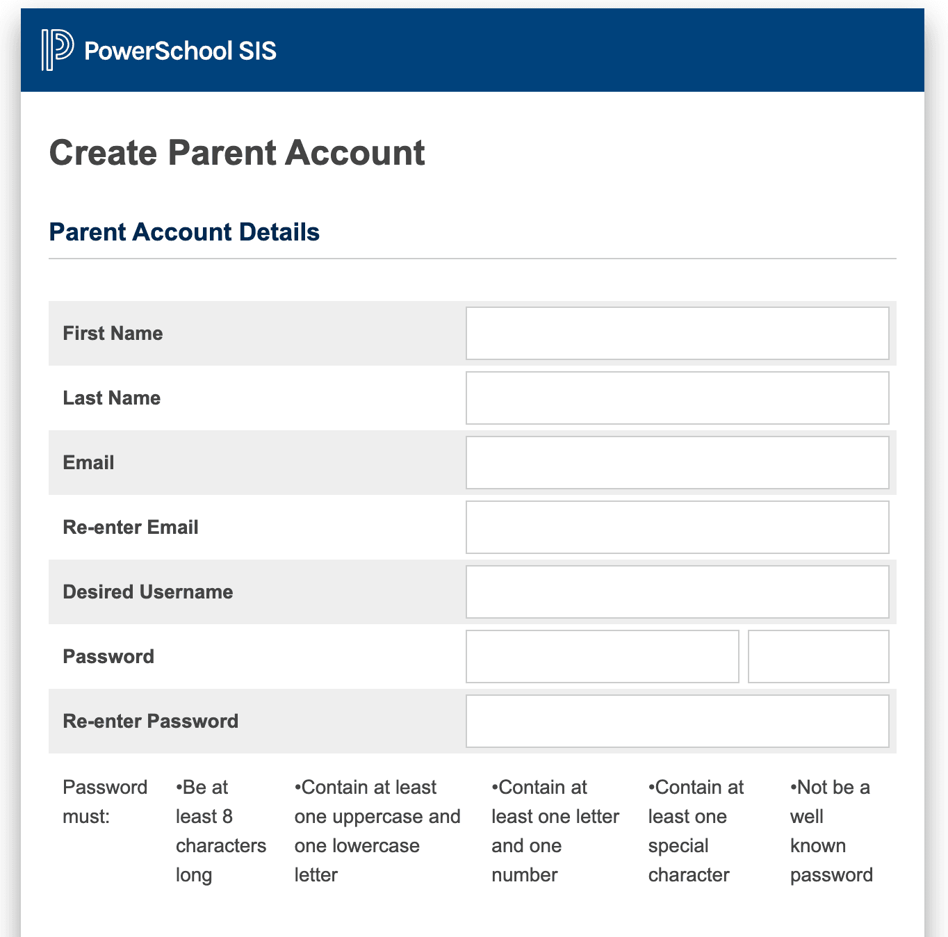 create parent info